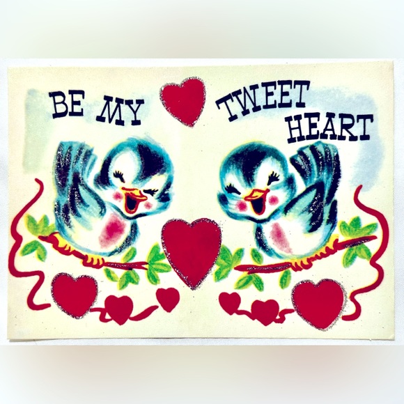 Vintage Be My Tweet Heart Valentine Anthropomorphic Birds Valentine’s Day Card - Picture 5 of 8